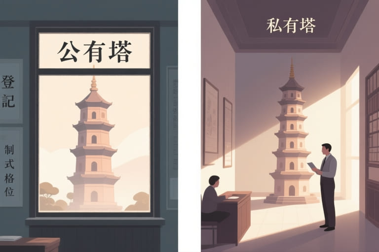 公有塔與私有塔的差異示意圖,對比政府管理與私人塔位的服務特色