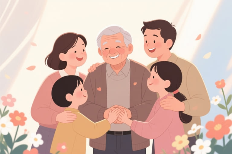 家人陪伴長者走完人生最後一程,展現助唸儀式的平靜與溫柔。