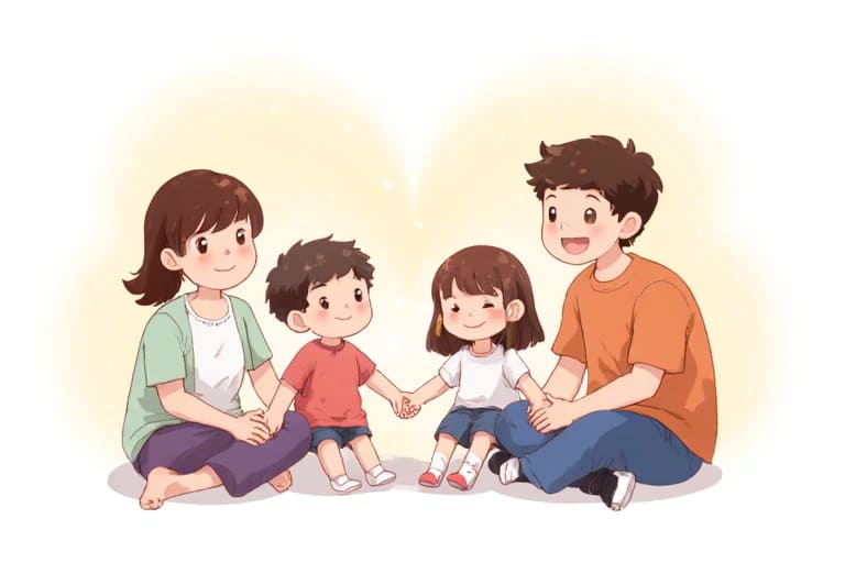 一家人溫馨坐在一起，象徵子女陪伴父母討論生前規劃的安心氛圍