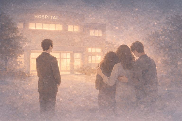 深夜親人於醫院離世,家屬在專業禮儀師陪伴下處理突發狀況的畫面