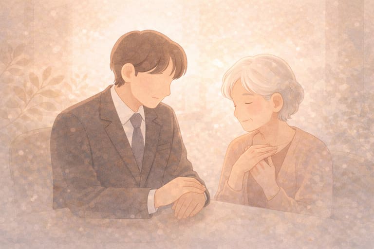 專業禮儀師耐心傾聽並安撫失去親人的長輩家屬,提供情緒陪伴與支持